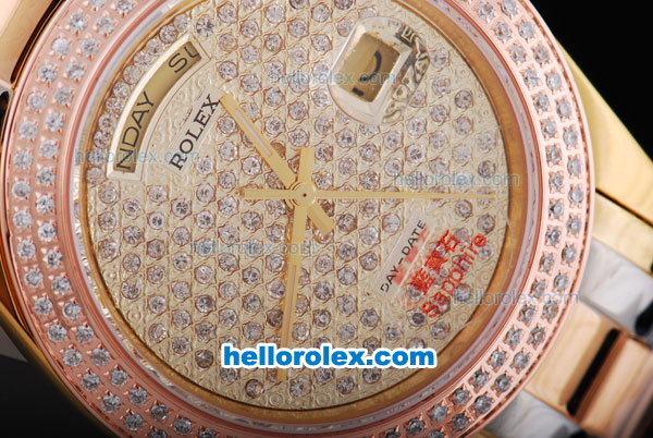 Rolex Day-Date Automatic Movement Rose Gold&Diamond Bezel with Full Diamond Dial - Click Image to Close